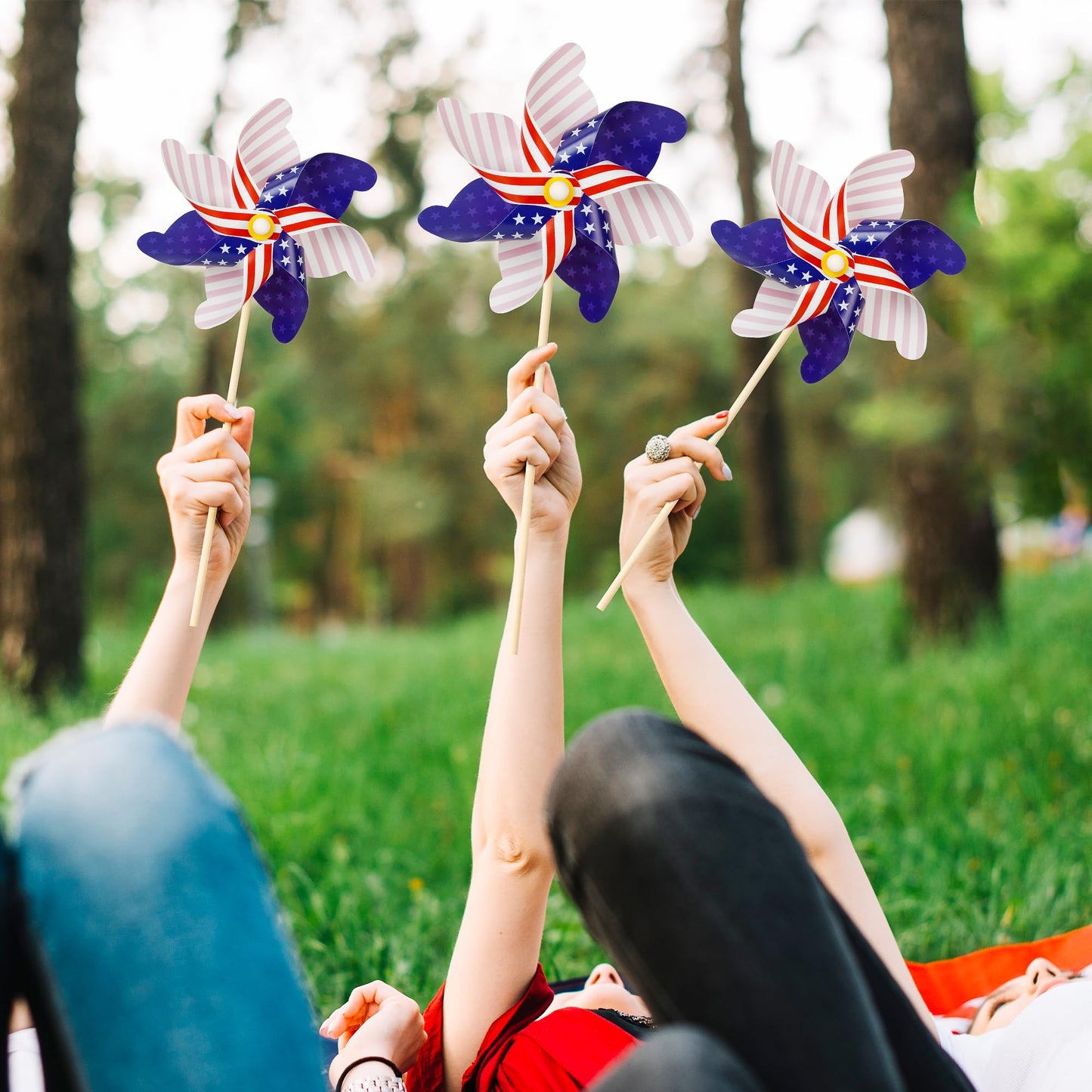 12Pcs American Flag Patriotic Pinwheels Fourth Of July Decor Outdoor, Garden Wind Spinners Patriotic Decor Independence Day Gard