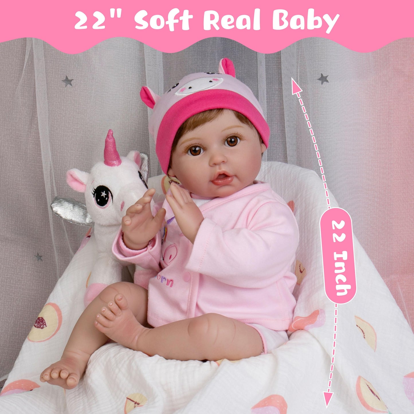 Ekokiz Lifelike Baby Dolls, 22-Inch Reborn Baby Dolls Soft Cloth Body Realistic Baby Doll Adorable Real Life Baby Dolls With Clo