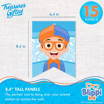Treasures Gifted Officially Licensed Blippi Birthday Banner - Blippi Happy Birthday Banner - Blippi Birthday Party Supplies - Bl