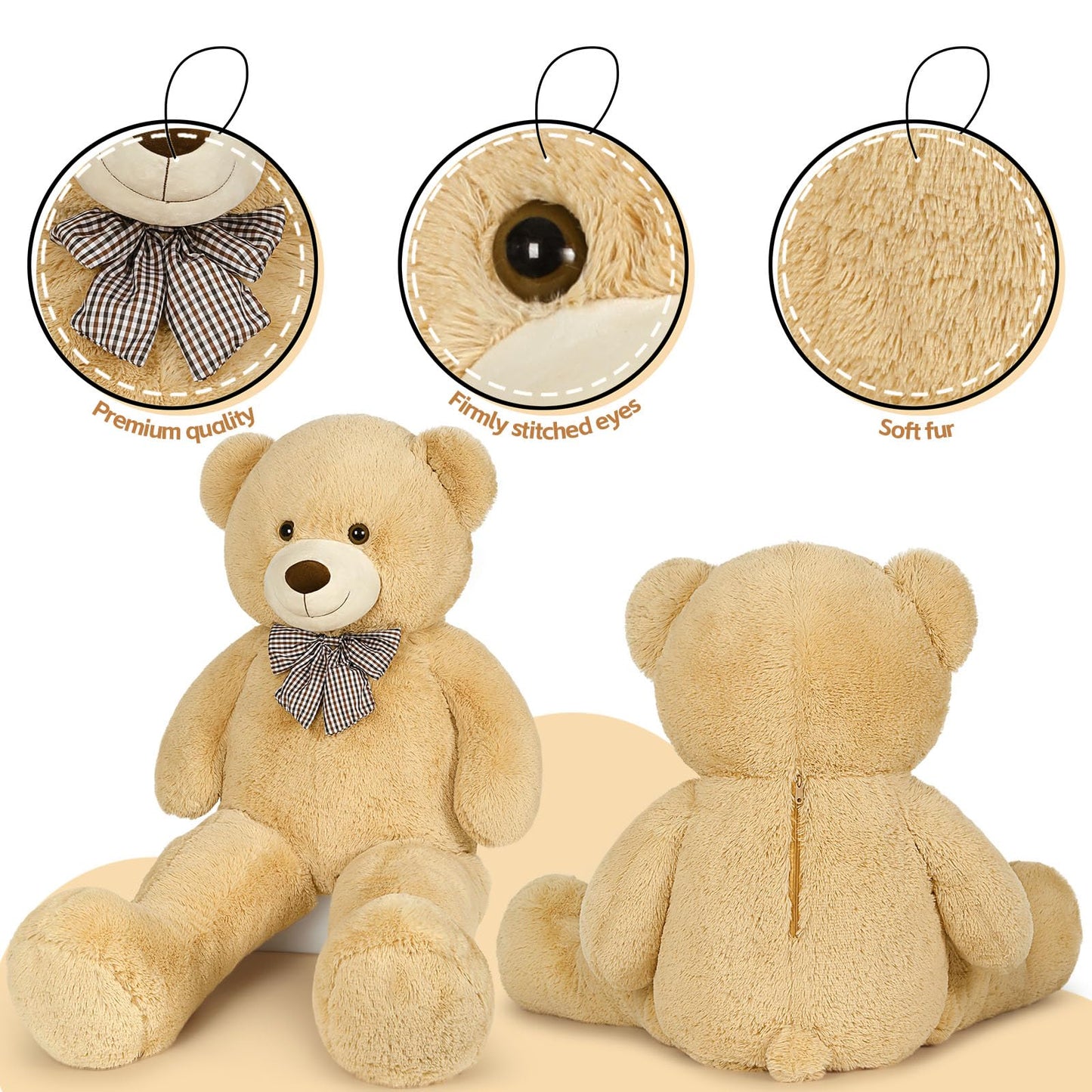 Morismos Giant Teddy Bear 4Ft, Big Large Teddy Bear 4 Foot Plush For Kids, Lifesize Bear Stuffed Animals For Girlfriend, 55 Inches