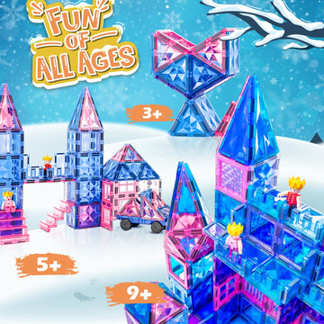 Pitpat 128 pcs Magnetic Tiles for Kids with 2 Cars and Storage Bag, Magnet Blocks Building Set with Stronger Magnets, Magnetic S