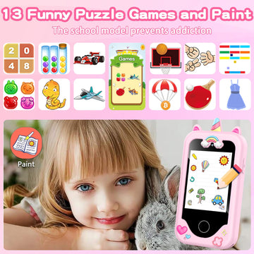 Nikuku Kids Phone for Girls, Kids Smart Phone Christmas Birthday Gifts for Girls Age 3-8, Toddler Touchscreen Pretend Play Phone