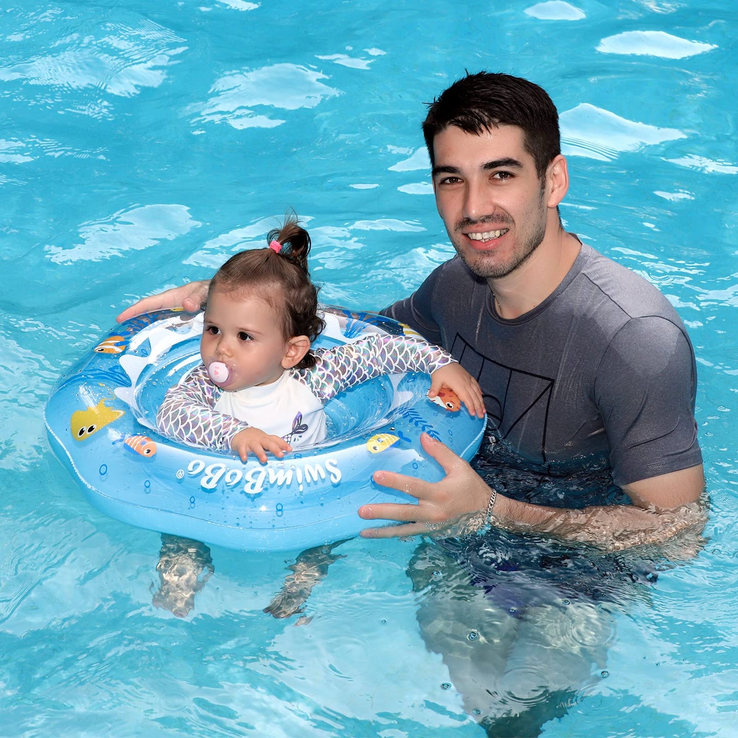 Swimbobo Inflatable Baby Swimming Float With Safe Seat For Age 6-36 Months Toddler (Blue Ocean)