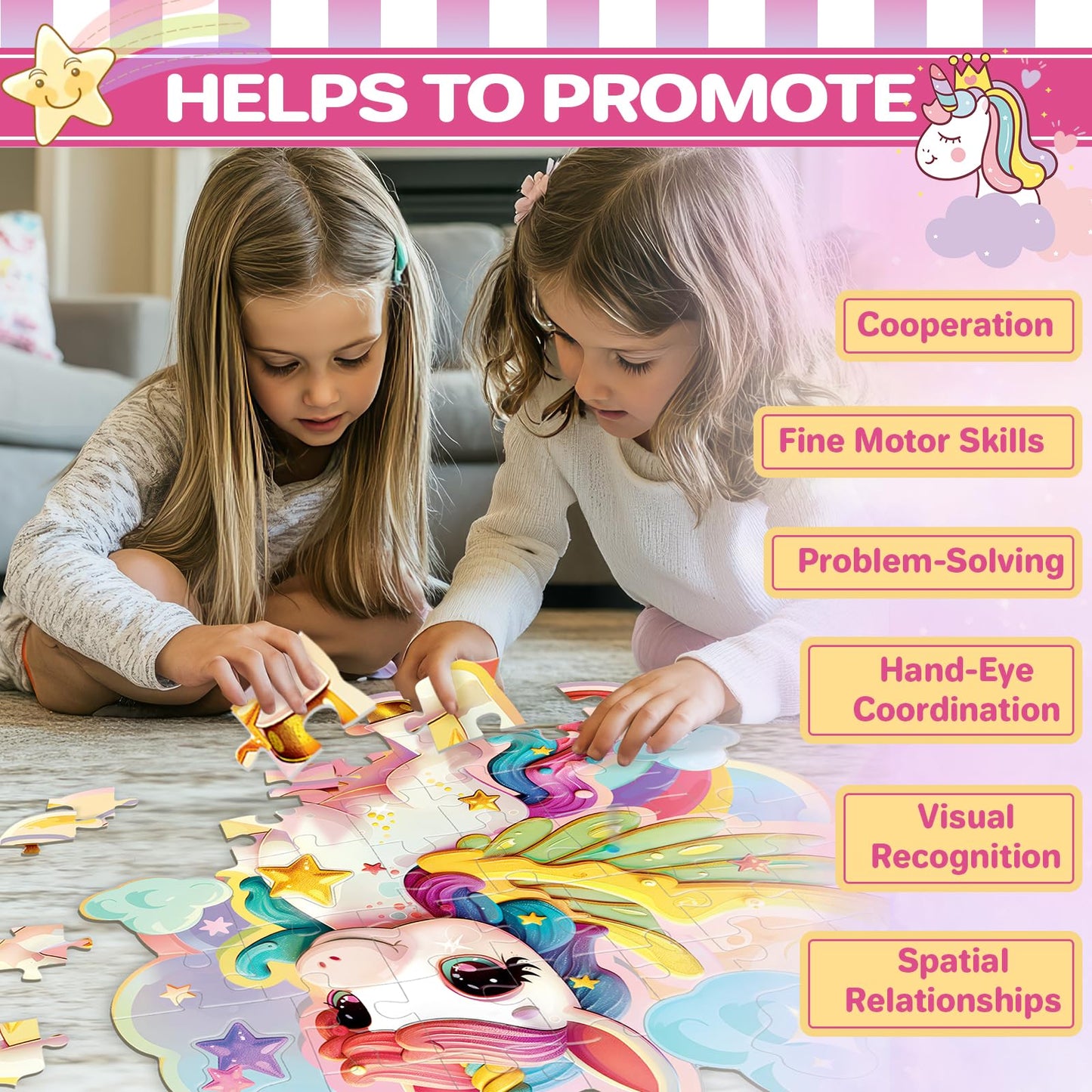 Innofans Unicorn Toys For Girls Age 4-6,48 Piece Unicorn Large Floor Puzzles For Kids Ages 3-5, Toddler Learning Preschool Educational Development Toys Christmas Birthday Gift For Boys Girls