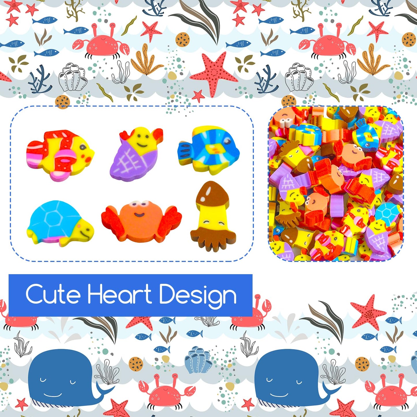 300 Pieces Mini Erasers Assortment Mini Sea Animal Erasers Fun Erasers Kids Cute Erasers Bulk Erasers Mini Pencil Erasers Assort