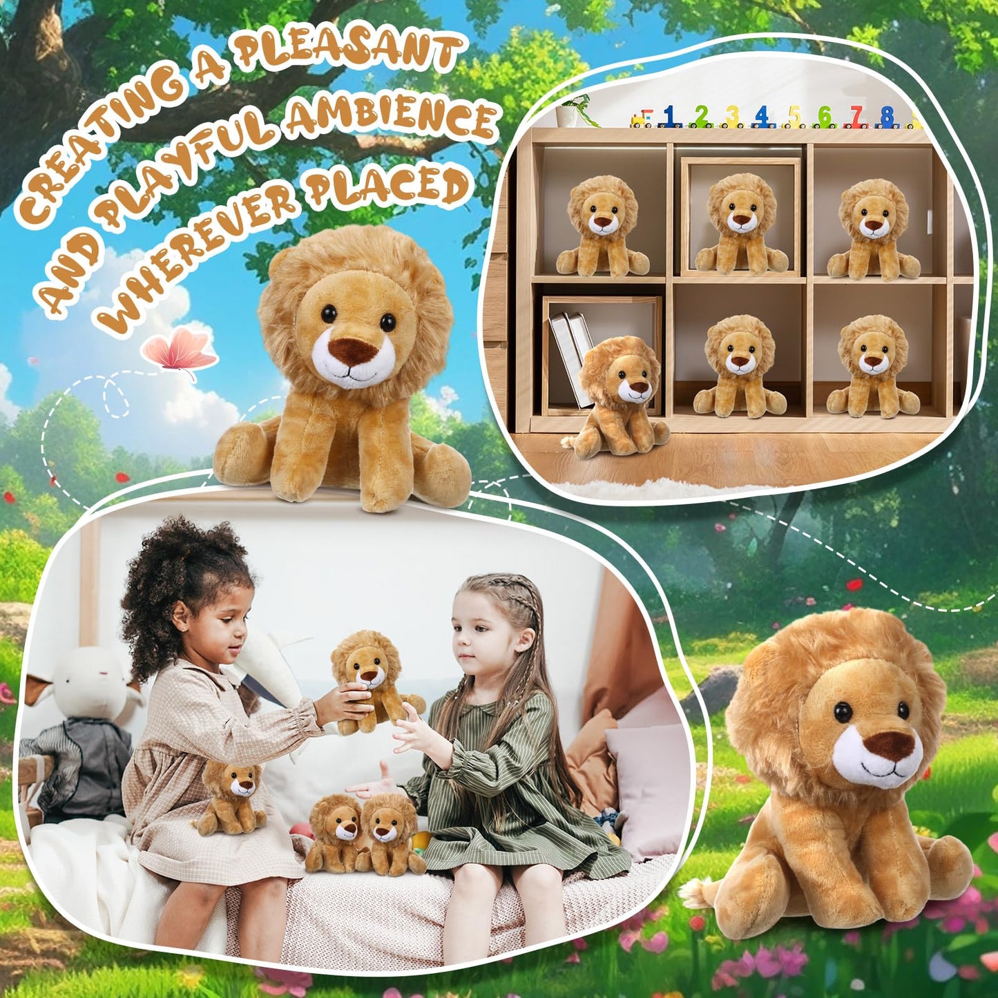 Vercanmonth 12 Pieces Lion Plush Set 6 Inches Cuddly Lion Stuffed Animal Soft Cuddly Plushie For Boys Girls Birthday Favors Gift