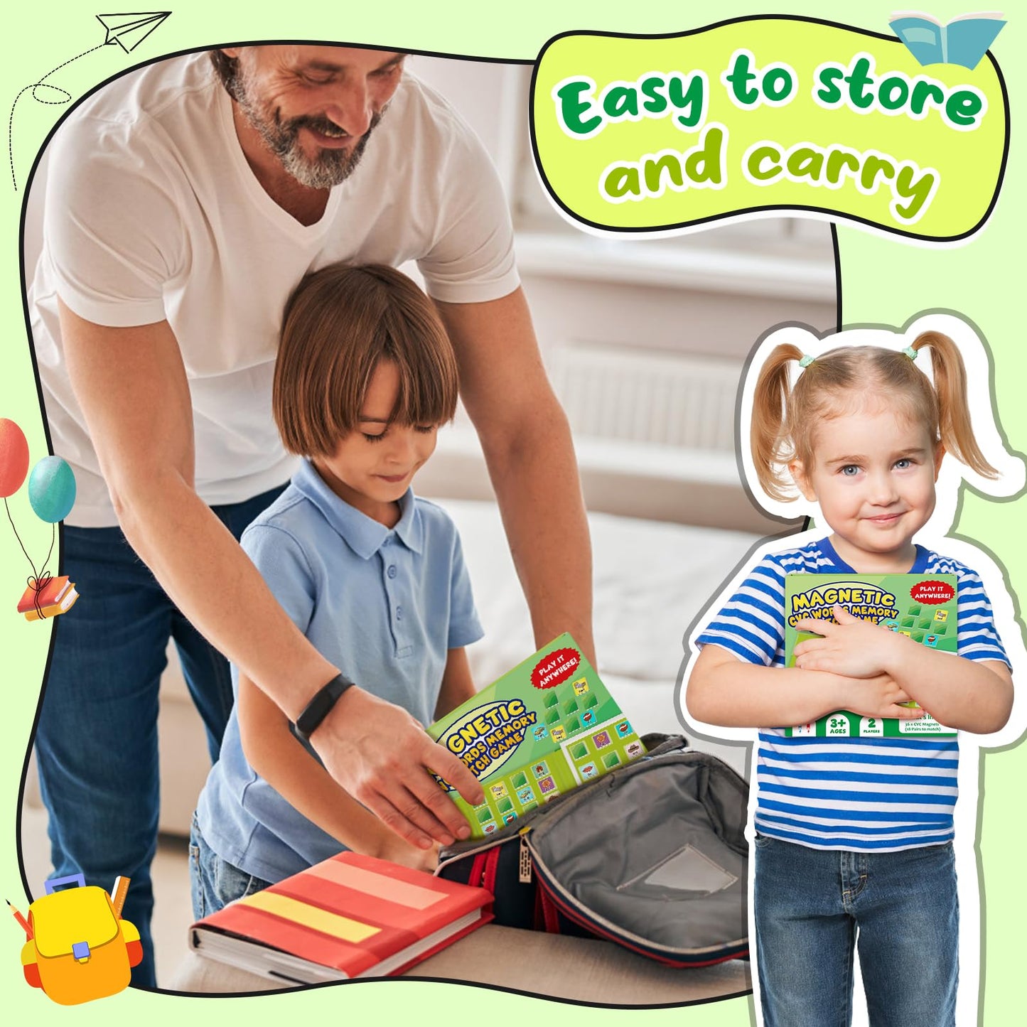 Torlam Magnetic Cvc Word Match Game, Phonics Memory Games For Kids, Travel Party Camping Road Family Night Airplane Car Trip Act