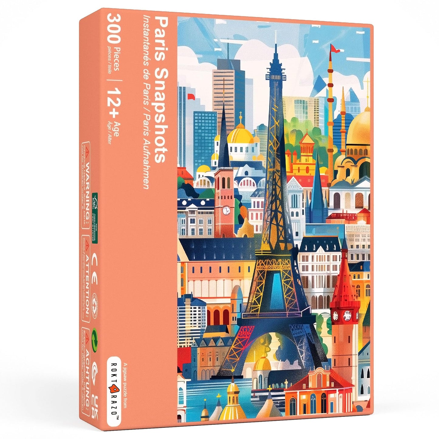 Paris Snapshots, 300 Pieces Jigsaw Puzzles, Moderate Challenge, Kids Puzzles, Adults Puzzles, Family Game Nights, Finish Size 20
