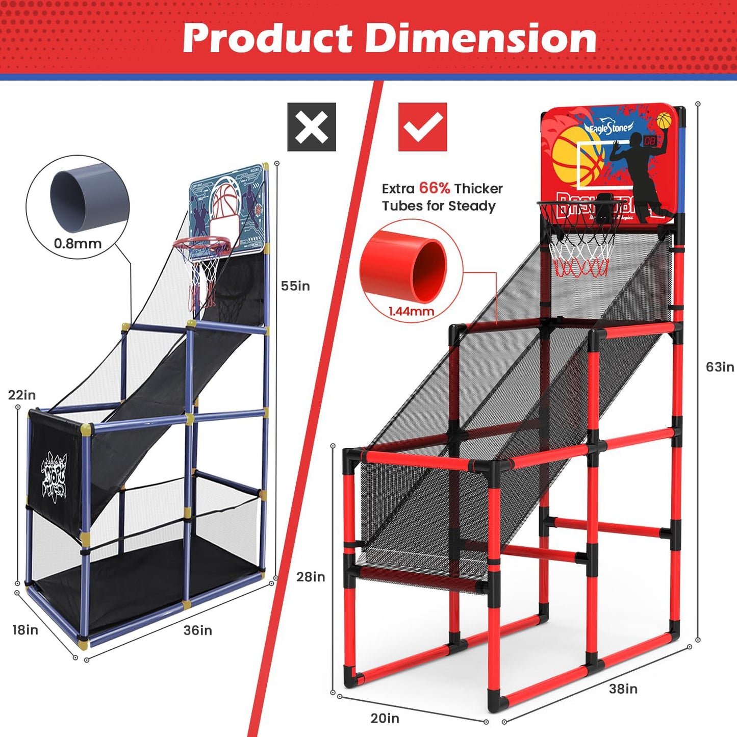 Kids Basketball Hoop Arcade Game W/Electronic Scoreboard Cheer Sound, Basketball Hoop Indoor Outdoor W/4 Balls, Basketball Game