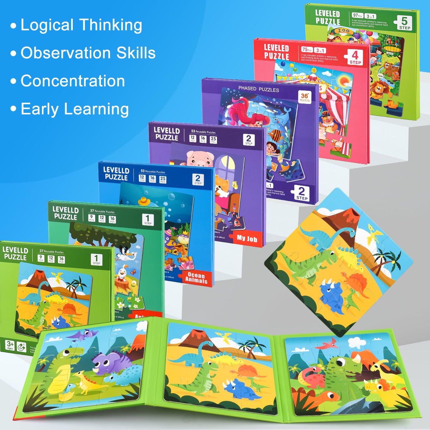 Astaron Magnetic Puzzles For Toddlers, 12-16-25 Pieces Ocean Learning Magnet Puzzles For Road Trip, Educational Travel Toys Car Plane Activities For Kids, Kids Birthday Gifts