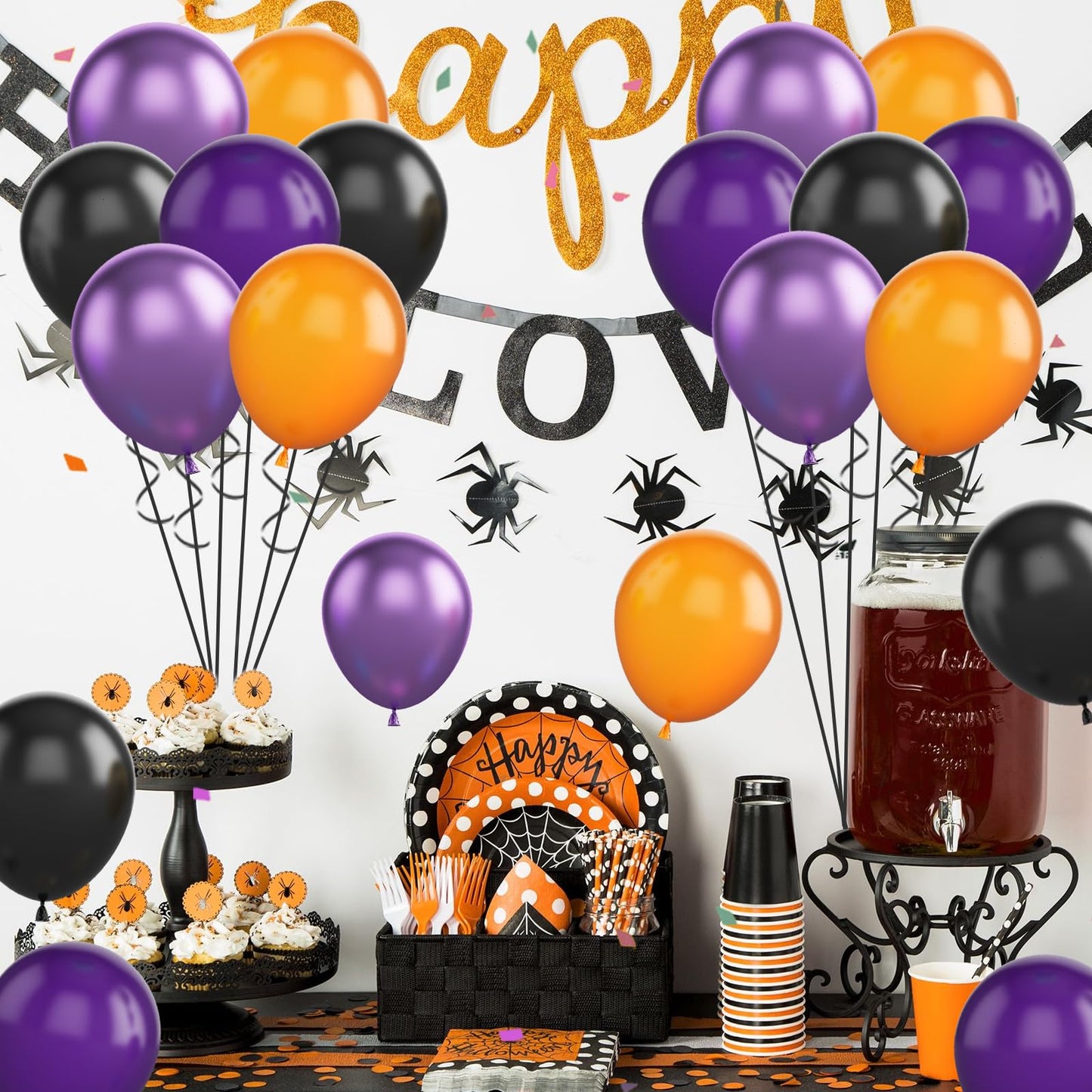 FunHot Halloween Party Balloons - 60 Pcs 12" Purple Black Orange Metallic Latex - Helium-Ready Decorations for Kids Birthday