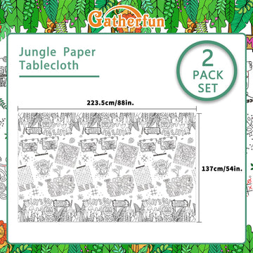 Gatherfun 2 Pack Safari Jungle Theme Kids Coloring Paper Tablecloth, Interactive Activity Table Cover For Boys Birthday Party, S