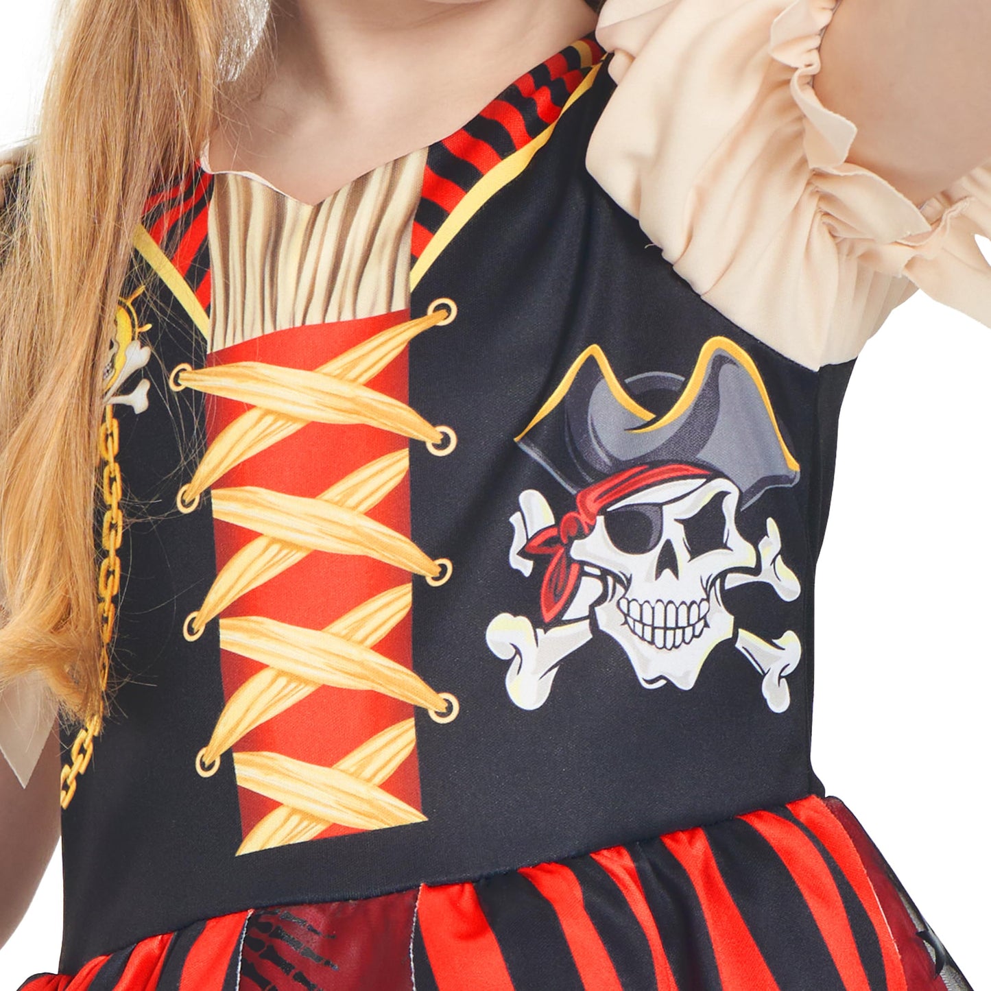 Ikali Girls Pirate Costume With Hat Accessories, Buccaneer Princess Fancy Dress Outfit For Kids 8-10 Years Themed Party Role Pla