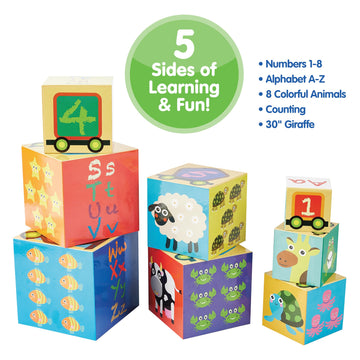 Kidoozie Stack N' Learn Cubes - Build A 30 Inch Giraffe With These Colorful Learning Cubes For Ages 2+ - Stack, Nest, Sort, & Le