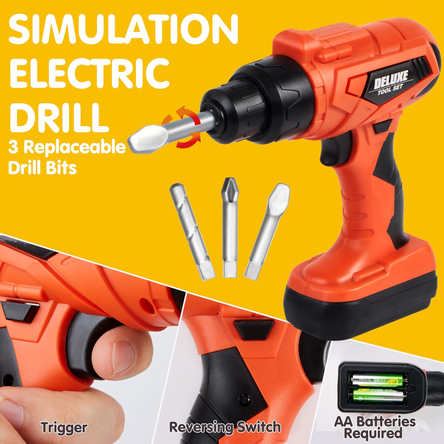 JOYIN 19Pcs Kids Tool Set, Pretend Play Toddler Power Toy Tool with Construction Tool Belt & Electronic Toy Drill for Boy Girl B