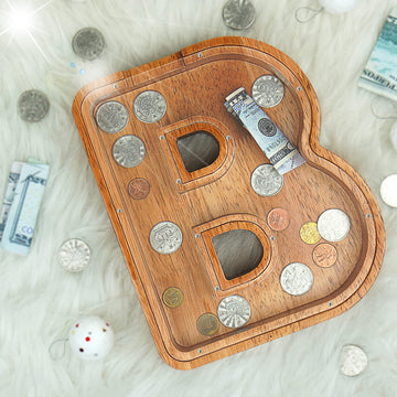 Piggy Bank For Kids Boys Girls, Large Personalized Wooden Letter Piggy Bank With Cut-Out Design, Alphabet Letter Coin Banks, Mon