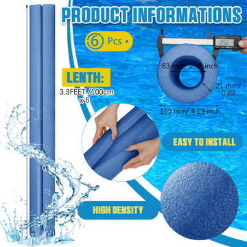 Hanaive Jumbo Pool Noodles - 6 Pcs, 40 x 4.1 Inch, Foam Insulation Tubes, Large, Blue