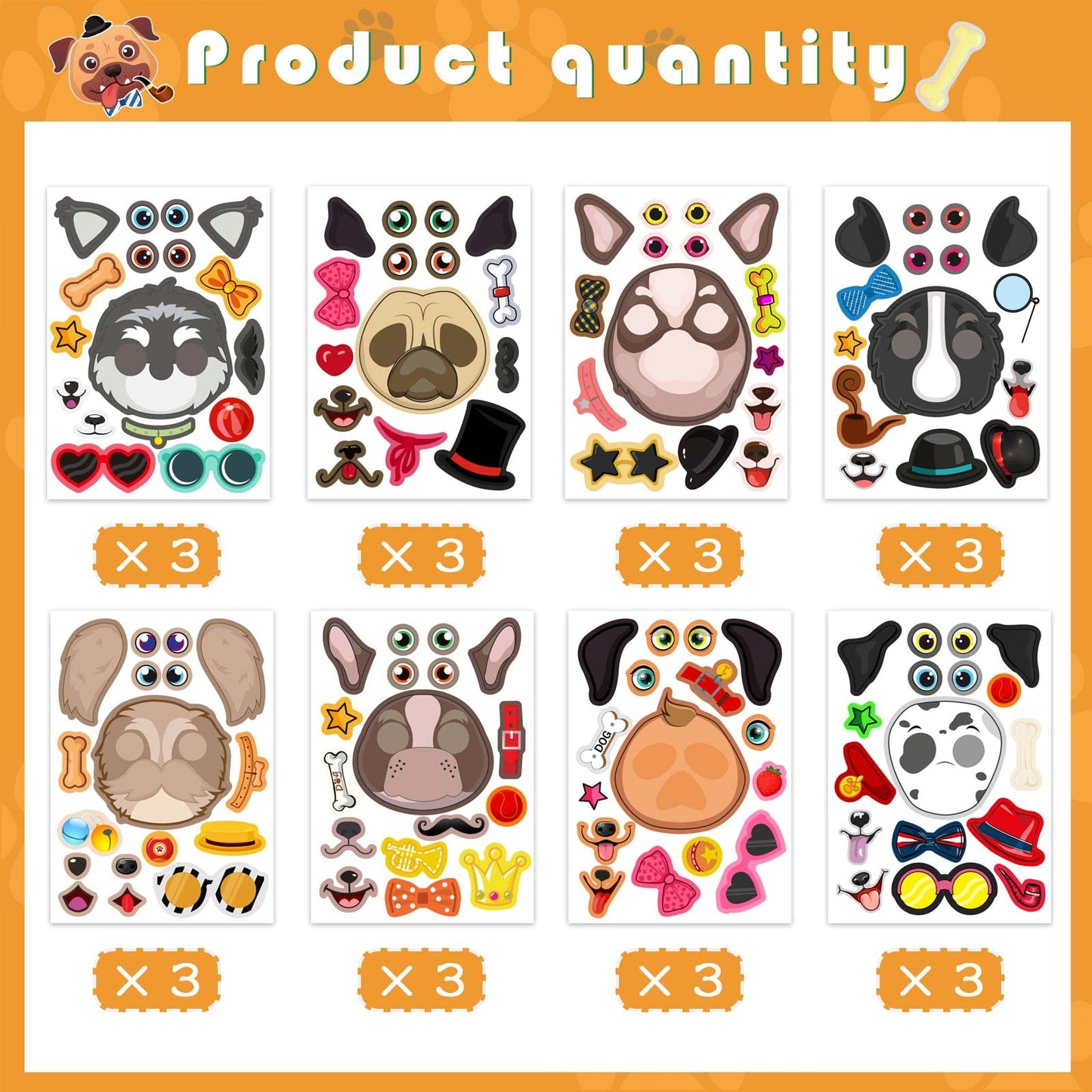 24 Sheets Dogs Make A Face Stickers Make You Own Dogs Stickers Animal Stickers For Kids, Birthday Gift Party Favors Supplies Tea