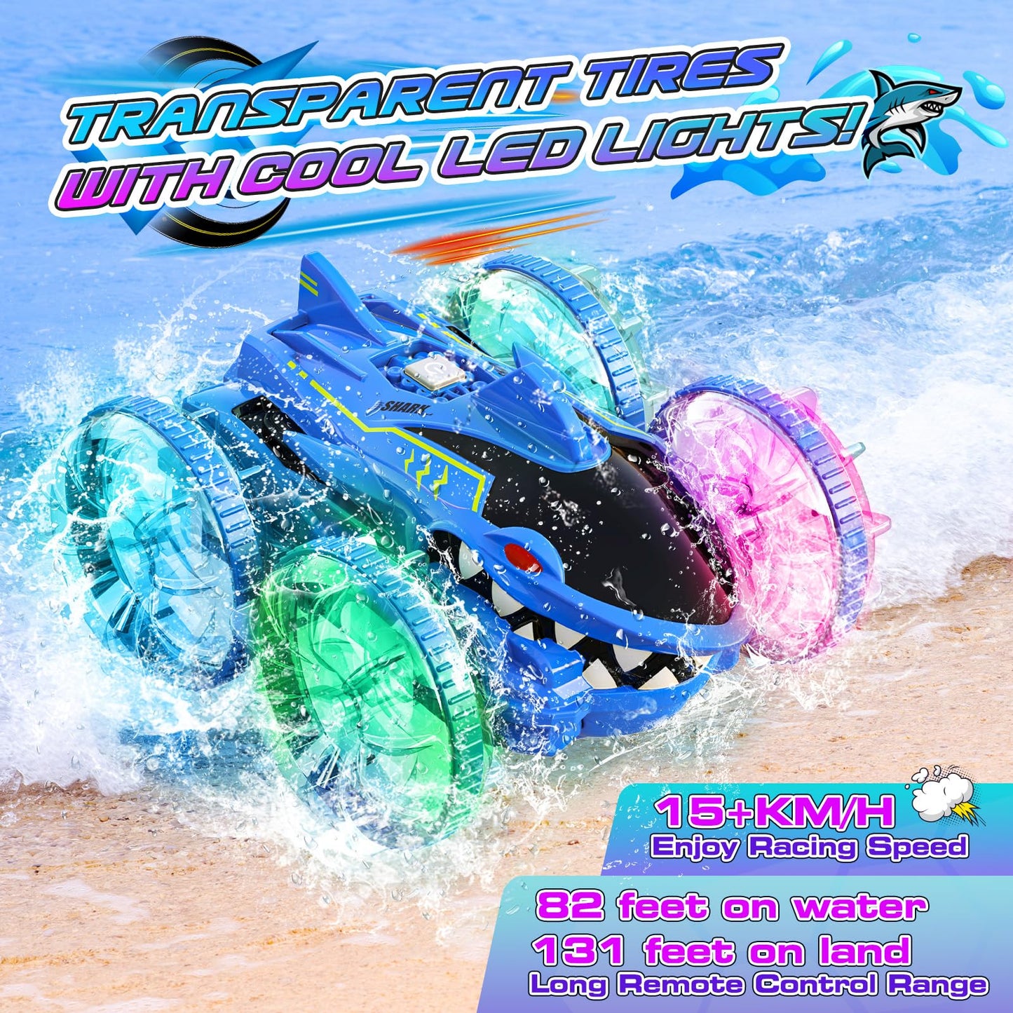 Toys For Ages 5-7 Boys, Amphibious Remote Control Car 4Wd Waterproof 2.4Ghz Fast Stunt Rc Car 360 Rotating With Lights Xmas Gift
