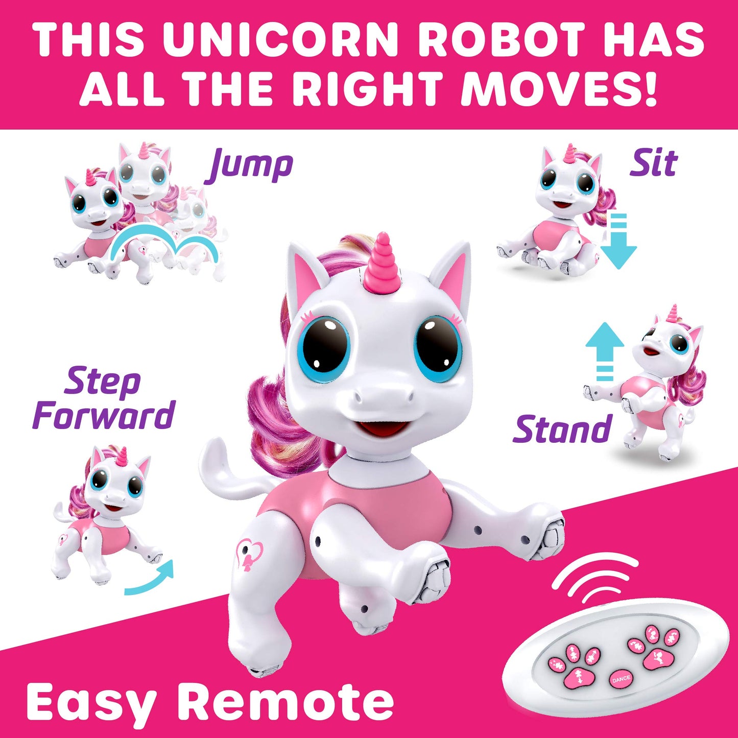 Power Your Fun Robo Pets Unicorn Toy For Girls And Boys - Remote Control Robot Toys With Interactive Hand Motion Gestures, Stem Programmable Treats, Walking, Dancing Robot Unicorn Kids Toy (Pink)