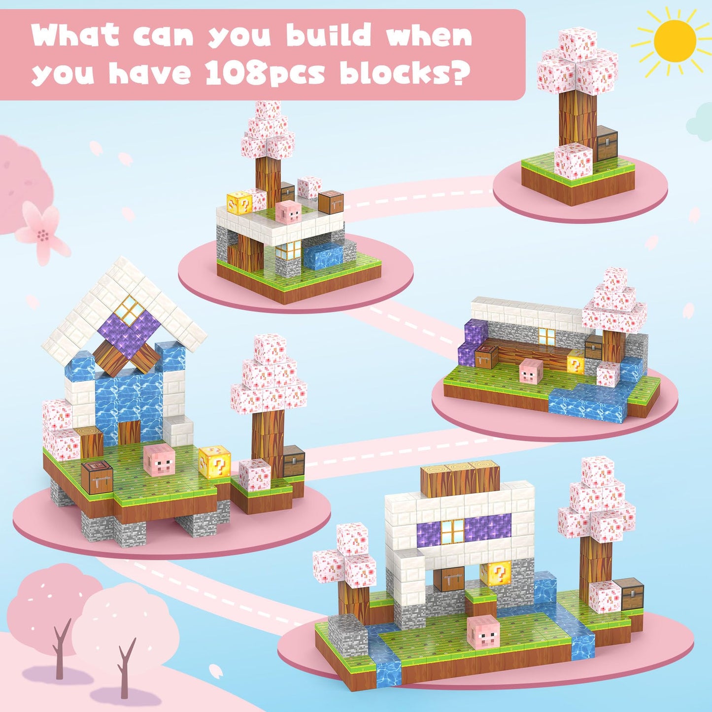 Magnetic Blocks 108Pcs Magnetic Building Blocks For Girl 6-8 With 6 Animal Toys, Magnetic Building Blocks Toddler Toys For 6+ Ye