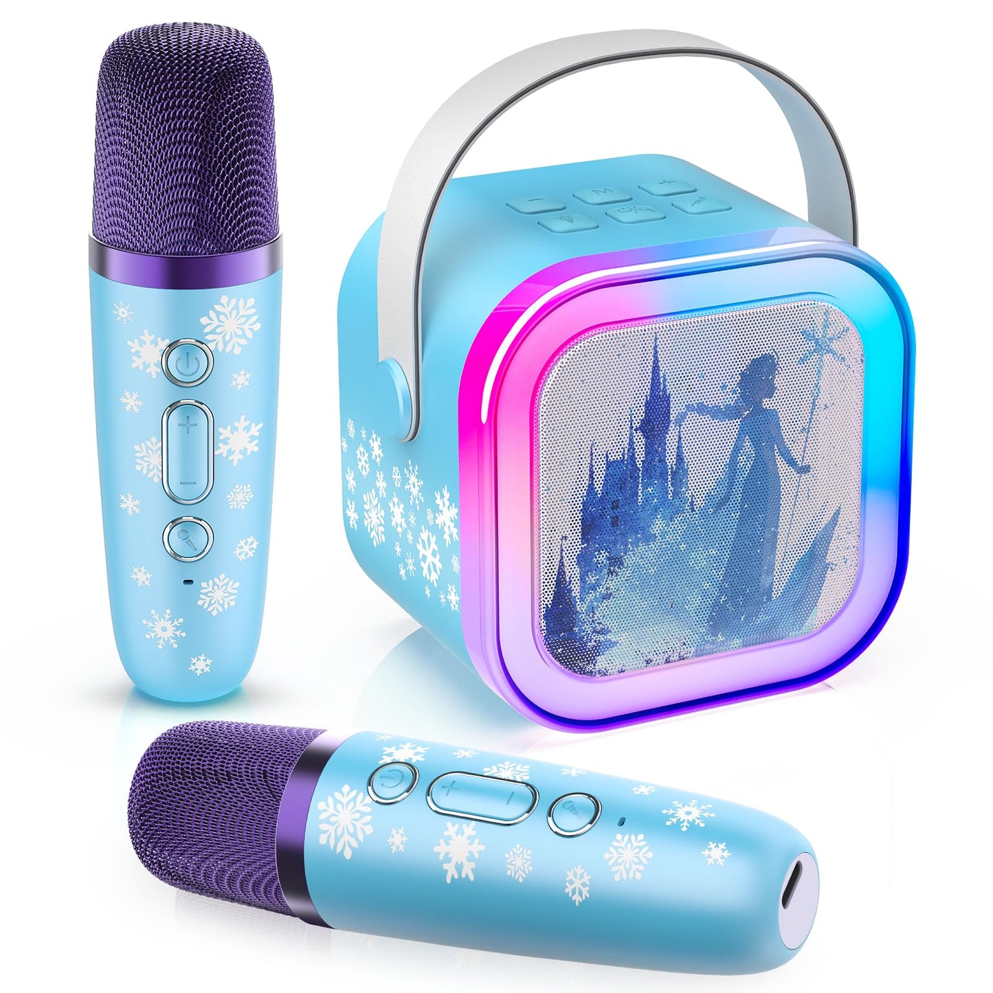 Mini Karaoke Machine for Kids Ages 3-12: Portable Bluetooth Speaker with 2 Wireless Microphone, LED Light Show for Kids Boys Gir