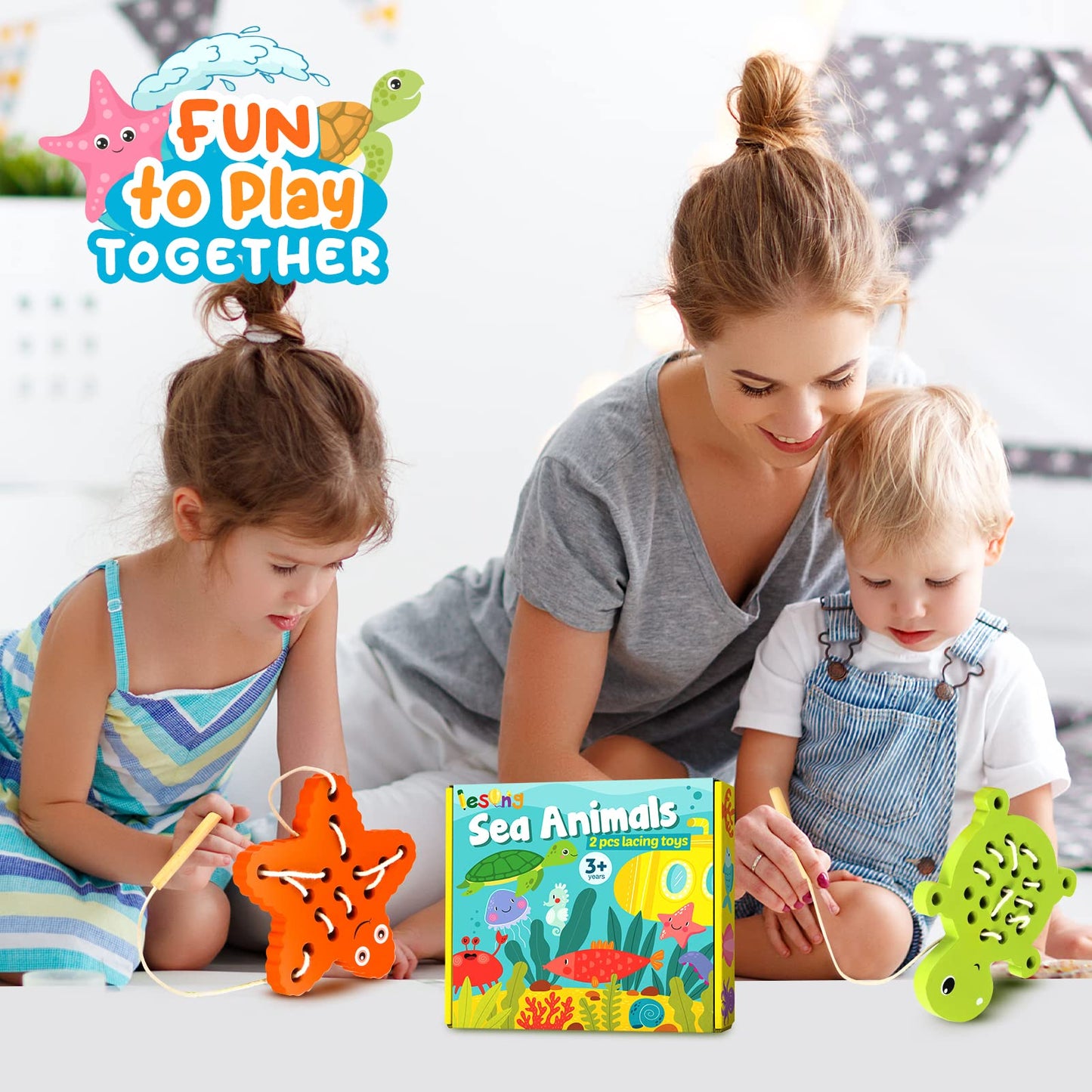 Klt Wooden Lacing Threading Toys For Toddlers Fine Motor Skills, 1 Turtle 1 Starfish Car Airplane Toddler Travel Toys, Wood Puzzle Educational Gifts Learning Montessori Toys For 3, 4, 5 Years Old Kids