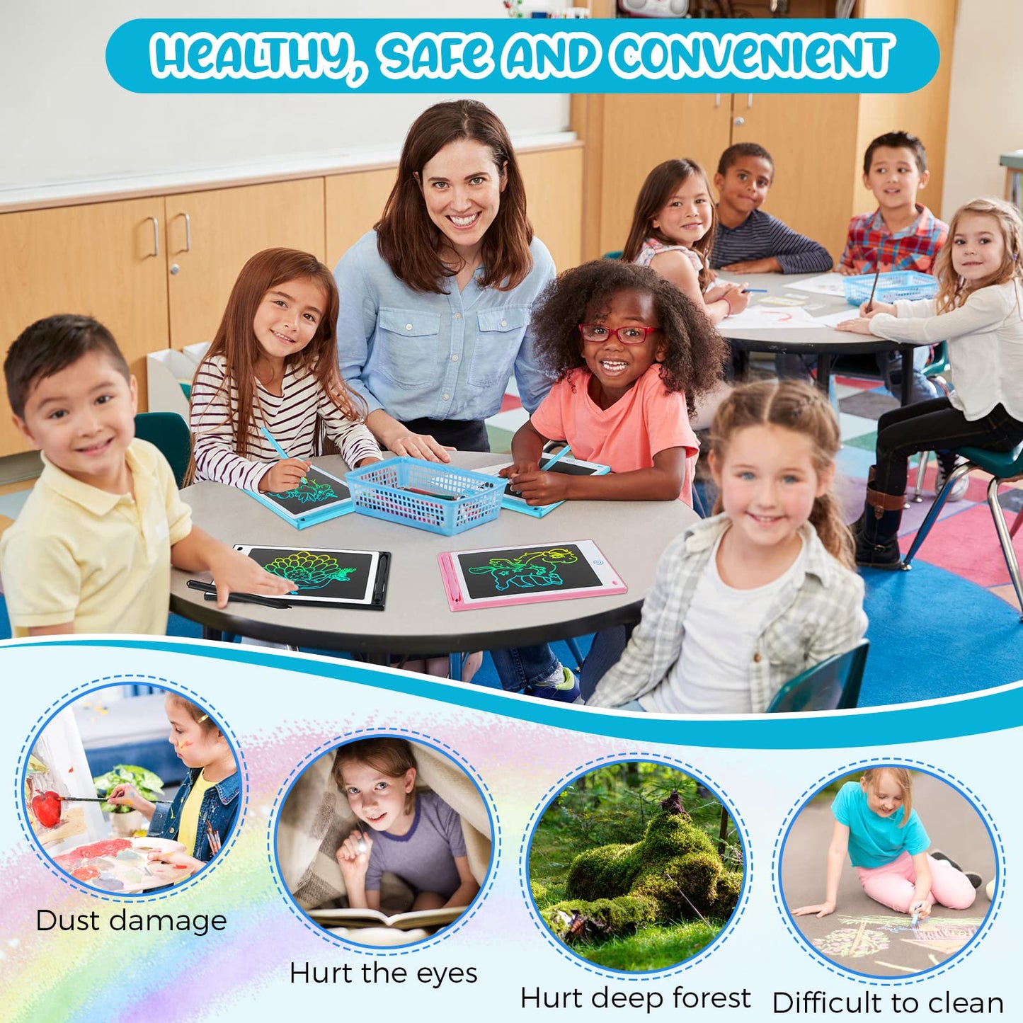 Epakh 16 PCS LCD Writing Tablet for Kids - 8.5 Inch Reusable Writing Board Drawing Doodle Pad Gift for Girl & Boy, Toddlers, Bac