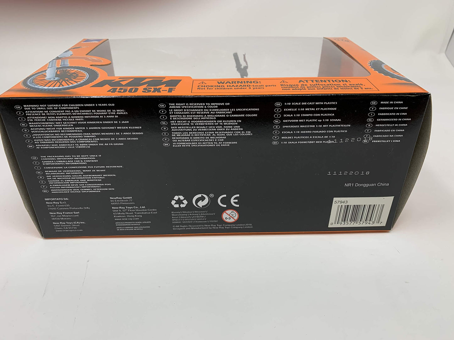 Ktm 450 Sx-F Dirt Bike Orange And White 1/10 Diecast Motorcycle Model By New Ray