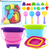 Oun Nana Beach Toys, 21 PCS Sand Toys for Kids, Sandbox Toys with Collapsible Beach Buckets and Shovels Set, Sand Castle Kit, Sa