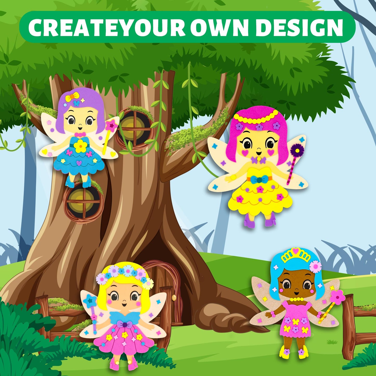 Vkpi 4 Pieces Eva Foam Art Crafts Gift Kit, Creative Make Your Own Fairies, Cartoon Foam Paper Craft Projects For Kids Ages 4+ T