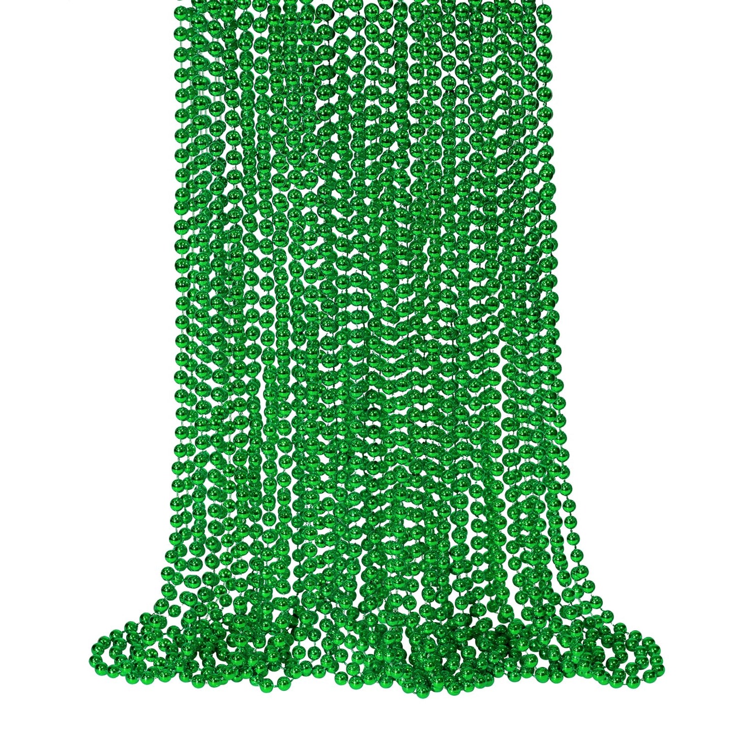 SHAOQINLIN 24 Pcs 33 Inch 7 mm Metallic Green Bead Necklaces, Mardi Gras Beads Necklace St. Patrick's Day Bead Necklaces Bulk fo