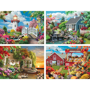 Bits And Pieces – 4-In-1 Multi-Pack 300 Piece Jigsaw Puzzles For Adults – Scenic Beauty Collection By Alan Giana, Completed Puzzle Size: 16' X 20'