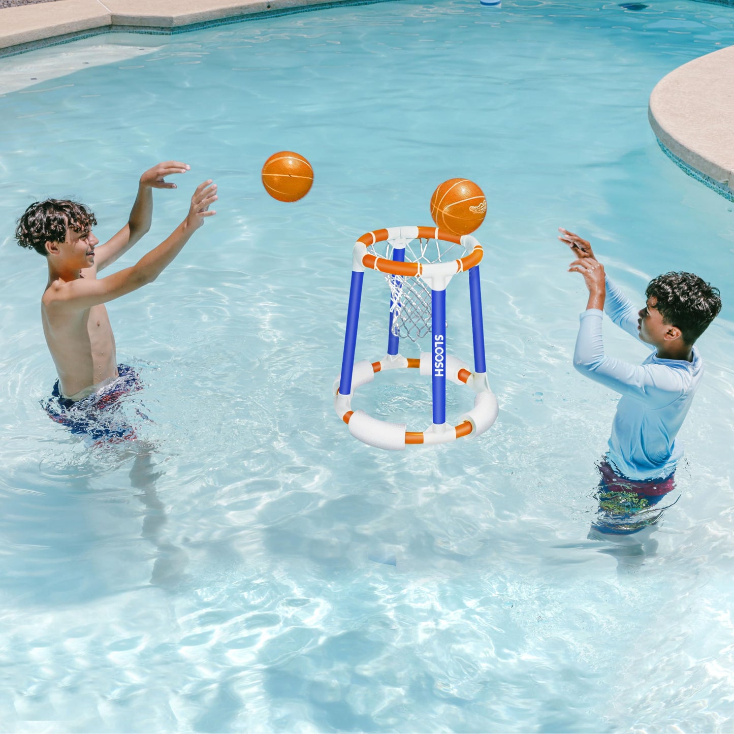 Sloosh Pool Basketball Hoop Toys, Floating Basketball Pool Game, Swimming Floats Toys With Balls Pump, Summer Outdoor Water Play Toy For Kids And Adults (Blue Orange)