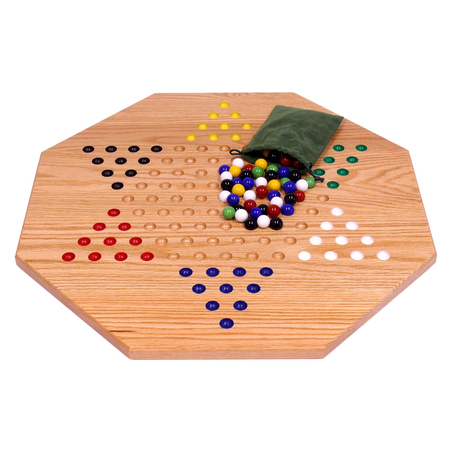 Amishtoybox.Com Oak Wooden Chinese Checkers Board Game Set, Hand-Painted, 19'' Wide