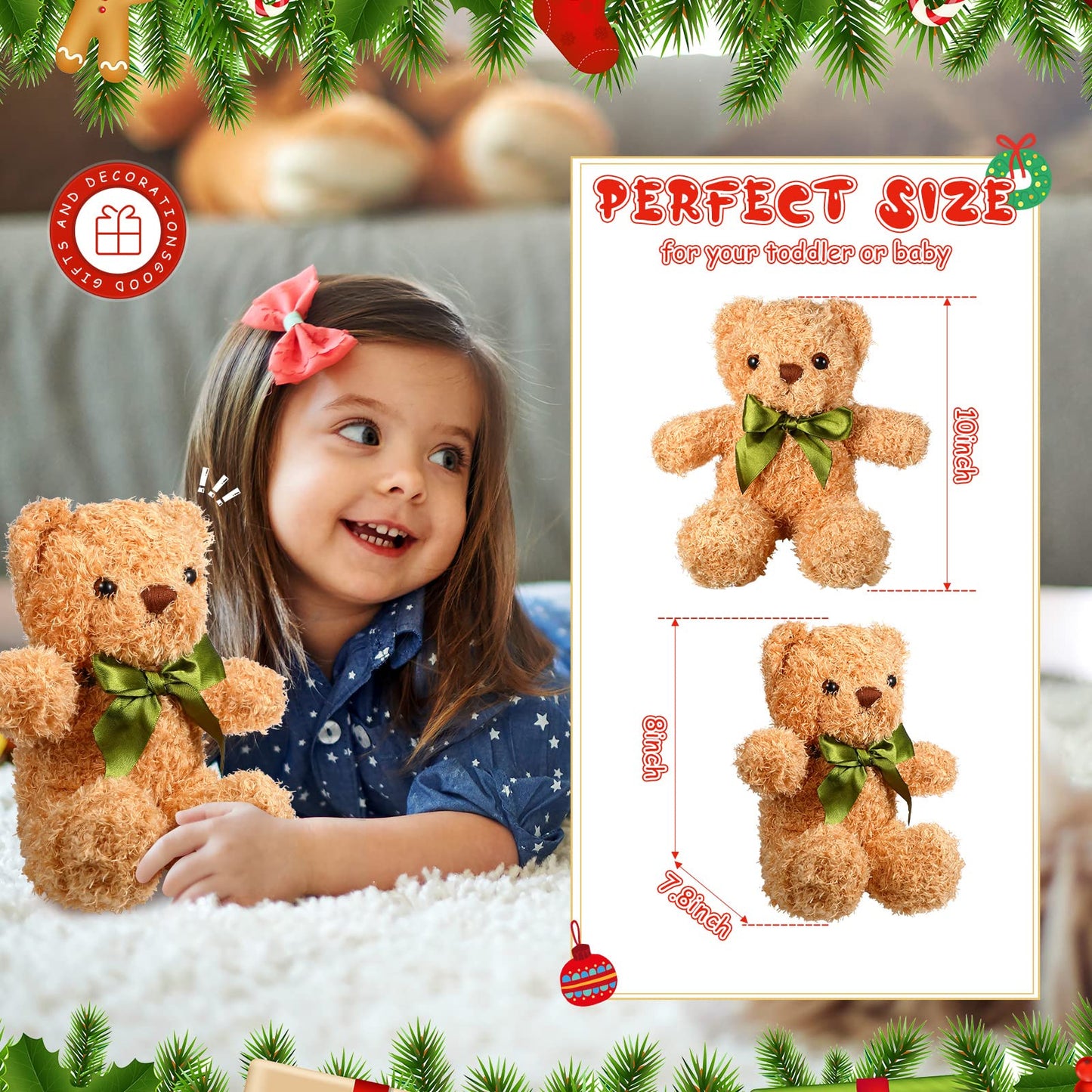 Hydren 12 Pack Bear Stuffed Animals Bulk 10 Inch Plush Bear Toy Small Stuffed Bears With Bow Tie For Baby Shower Centerpieces We