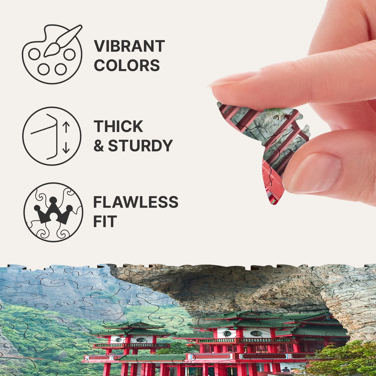 Unidragon Original Wooden Jigsaw Puzzles - Nature Soaring Temple, 250 Pcs, Medium 12.2'X9', Beautiful Gift Package, Unique Shape Best Gift For Adults And Kids