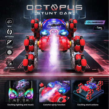 ATHLERIA 8WD Gesture Sensing Rc Stunt Car Toys for Boy Age 8-13,Octopus Remote Control Car with Spray Lights,Racing Drift Car,Ch