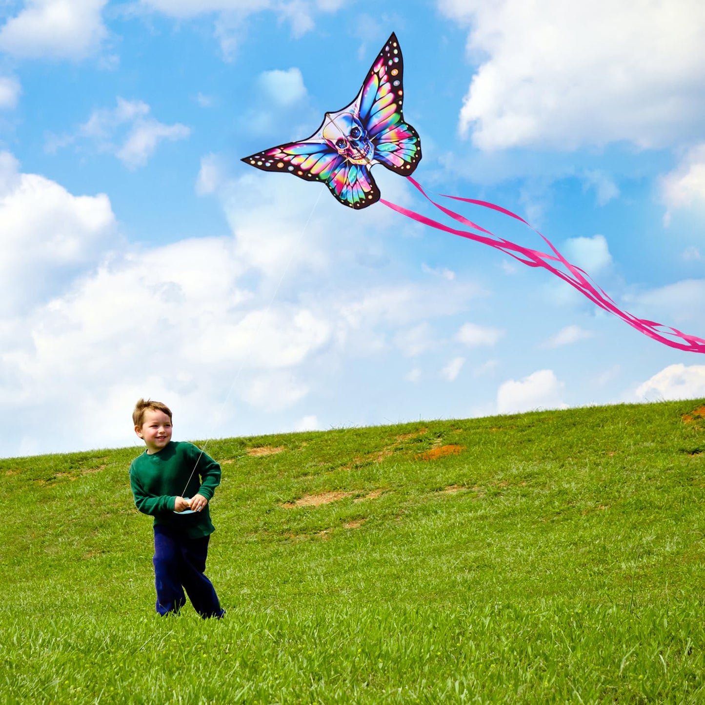 Yfafengs Butterfly & Skull Kites For Kids And Adults - Easy Fly Kites With Tail For Beach, Park, And Easter Outdoor Activities -