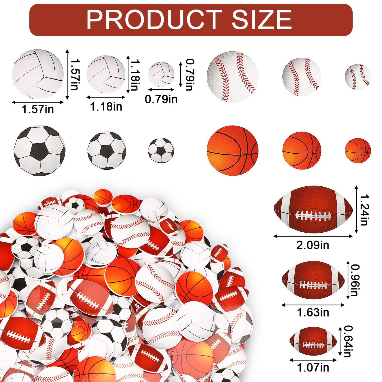 Julbear 300Pcs Foam Sports Stickers For Kids Self-Adhesive Stickers Including Basketball Football Soccer Volleyball Sports Party