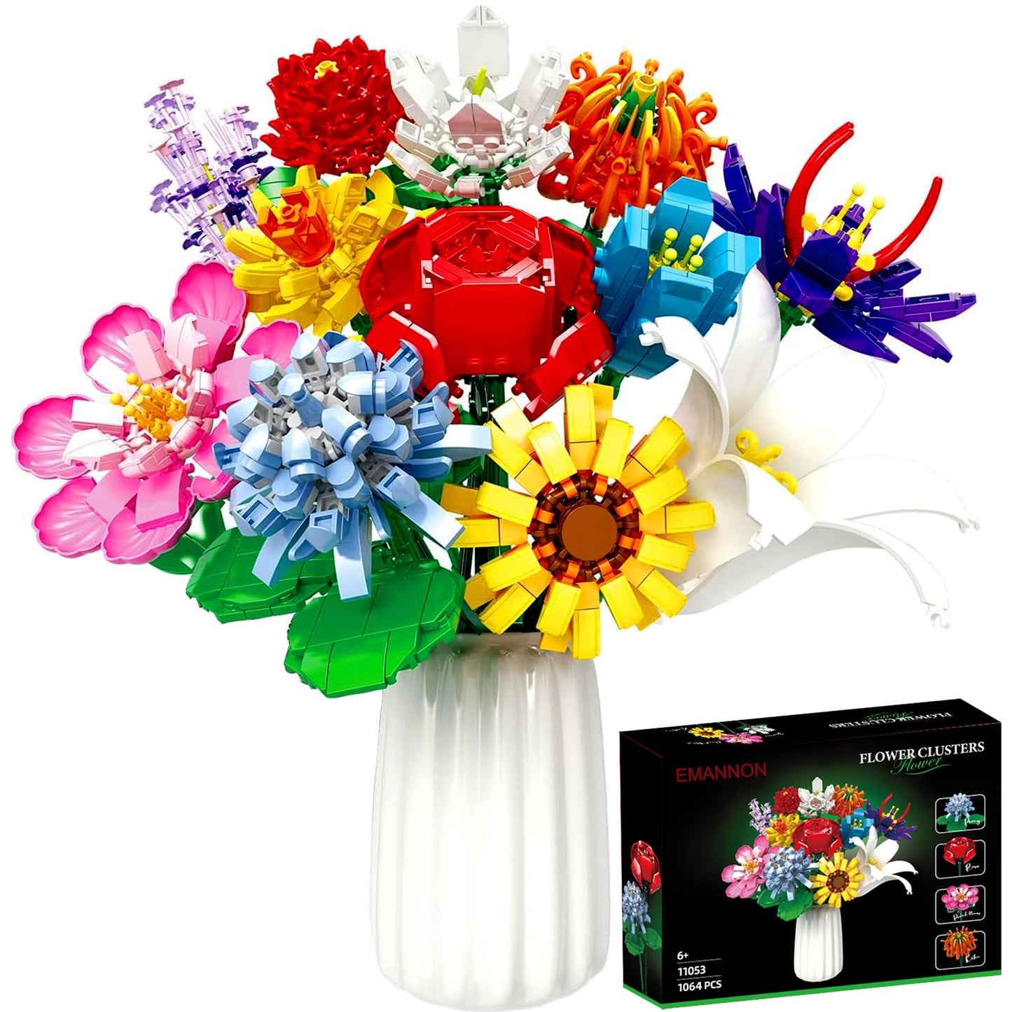 Emannon Flowers Bouquet Building Set, 12 Artificial Flowers 1064 Pcs Bricks Blocks Toy For Adults & Kids, Botanical Collection G