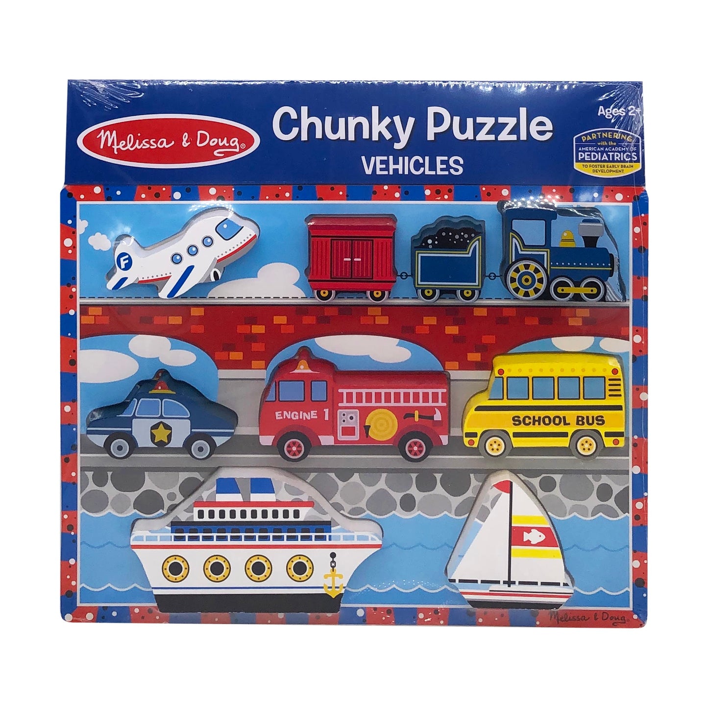 Melissa & Doug Vehicles Wooden Chunky Puzzle - Plane, Train, Cars, And Boats (9 Pcs)