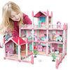 deAO Doll House Dollhouse - 3 Story 9 Rooms Pink DIY Pretend Play Building Playset, Dollhouse Asseccories and Furniture,Gift for