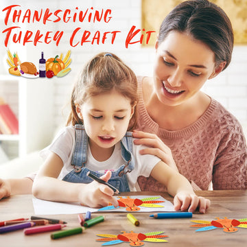 Gejoy 56 Pieces Thanksgiving Turkey Craft Kits Diy Turkey Thanksgiving Party School Activities Decoration Supplies, Makes Up To 8 Turkeys (Orange Series)