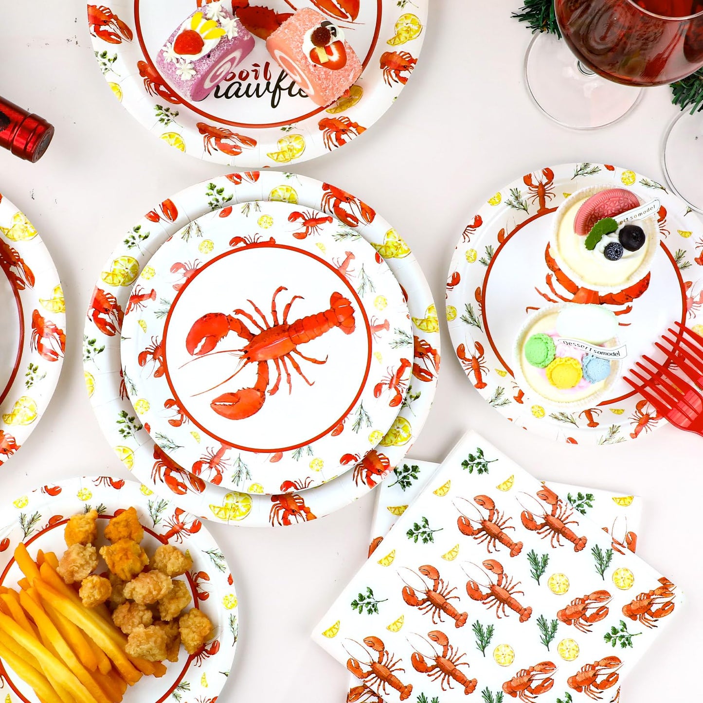 Qyeahkj 100Pcs Crawfish Boil Party Supplies Serve 25 Crawfish Plates Napkins For Lobster Seafood Shrimp Boil Decorations Crawfis