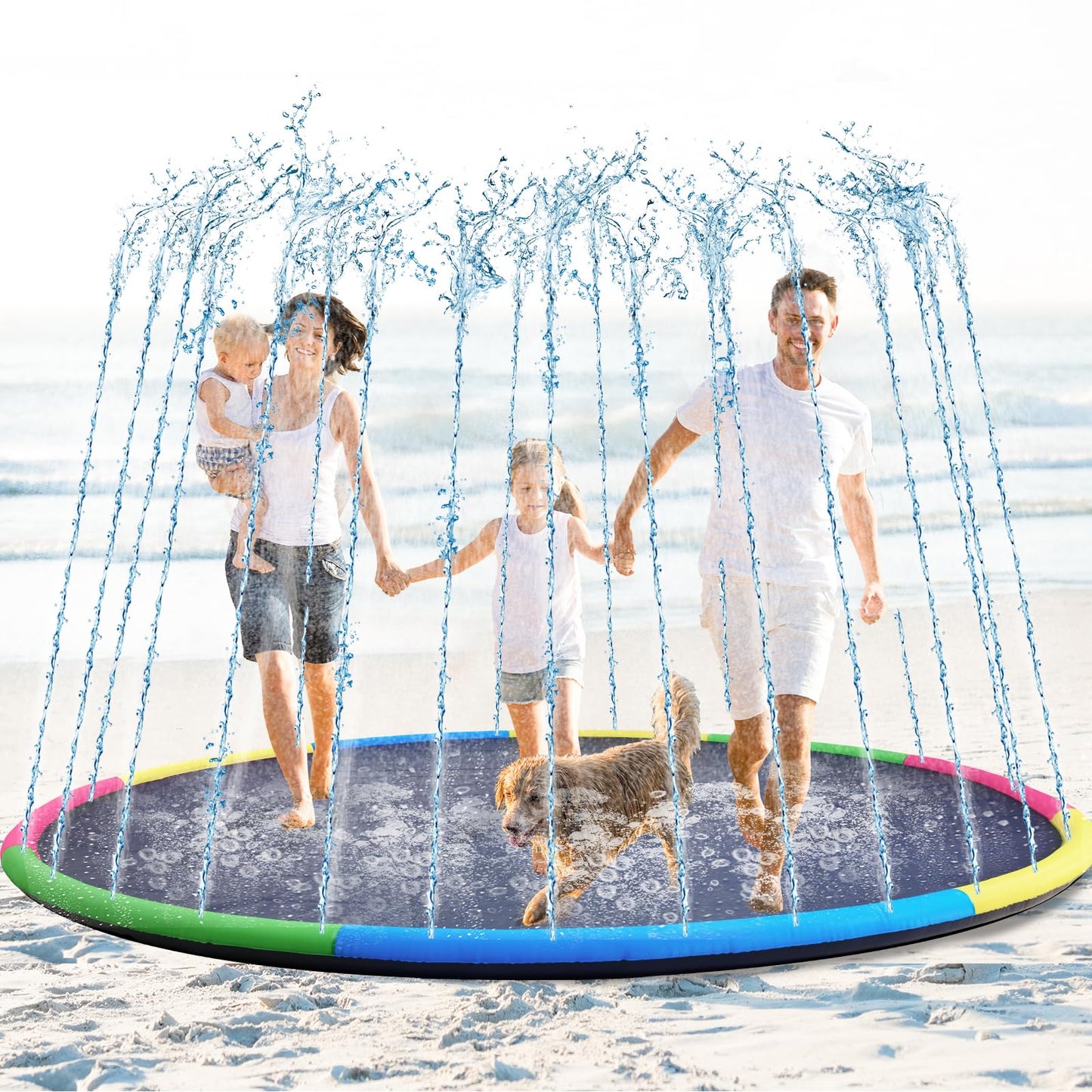 Lewtemi 8 ft Giant Non Slip Splash Pad 96'' for Adult and Dog, Thicken Sprinkler Pool Outdoor Fountaintoy Mat for Pet Dog(Stylis