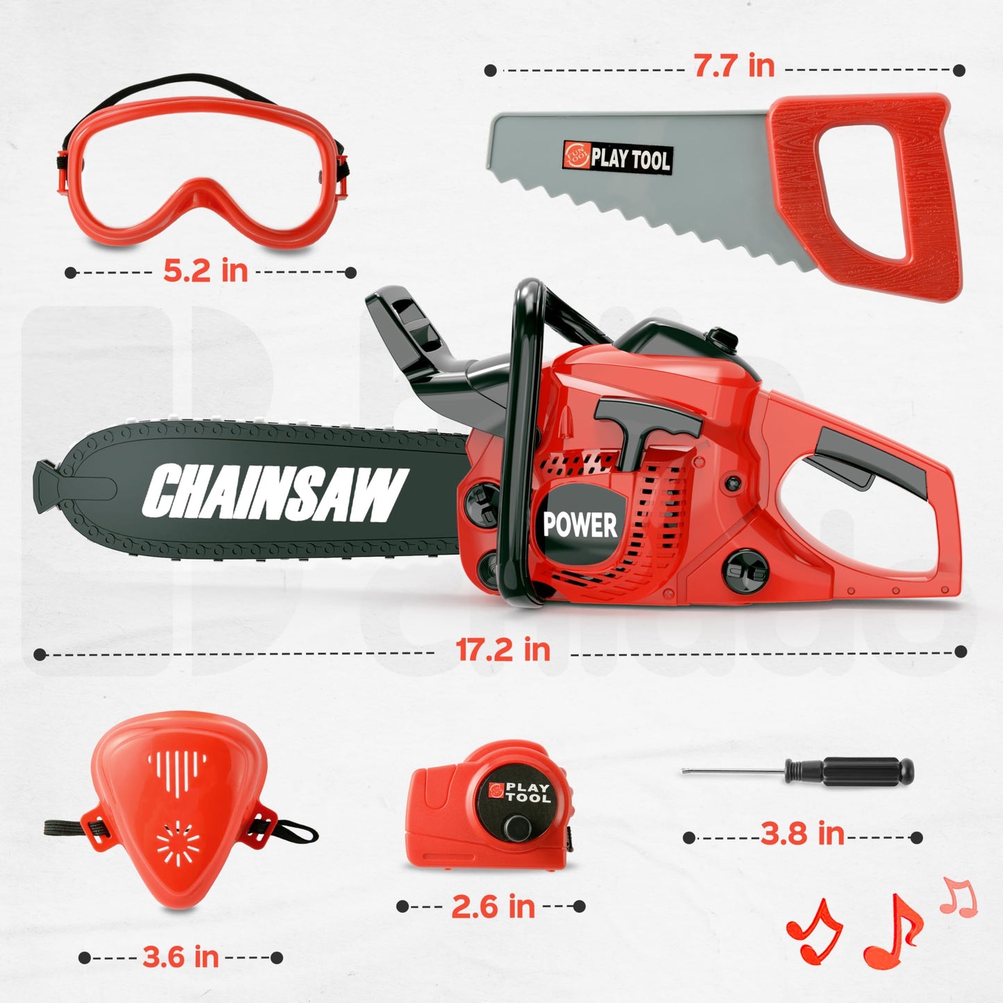 BELLOCHIDDO Toy Chainsaw - Construction Toy Power Tools with Realistic Sounds, Goggles Assesories, Outdoor Pretend Play Set, Gif