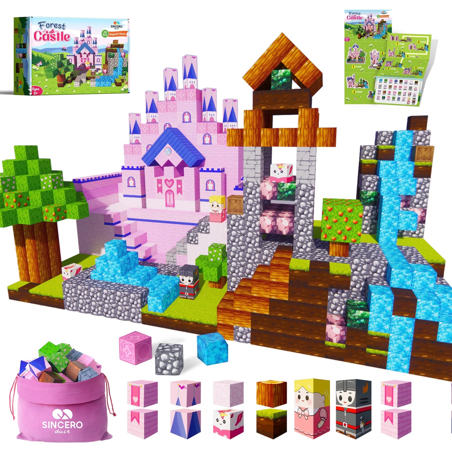 260Pcs Magnetic Blocks, Forest Castle Magnetic Building Blocks Set, Kids Sensory Toy For Toddlers Stem Learning, Construction St