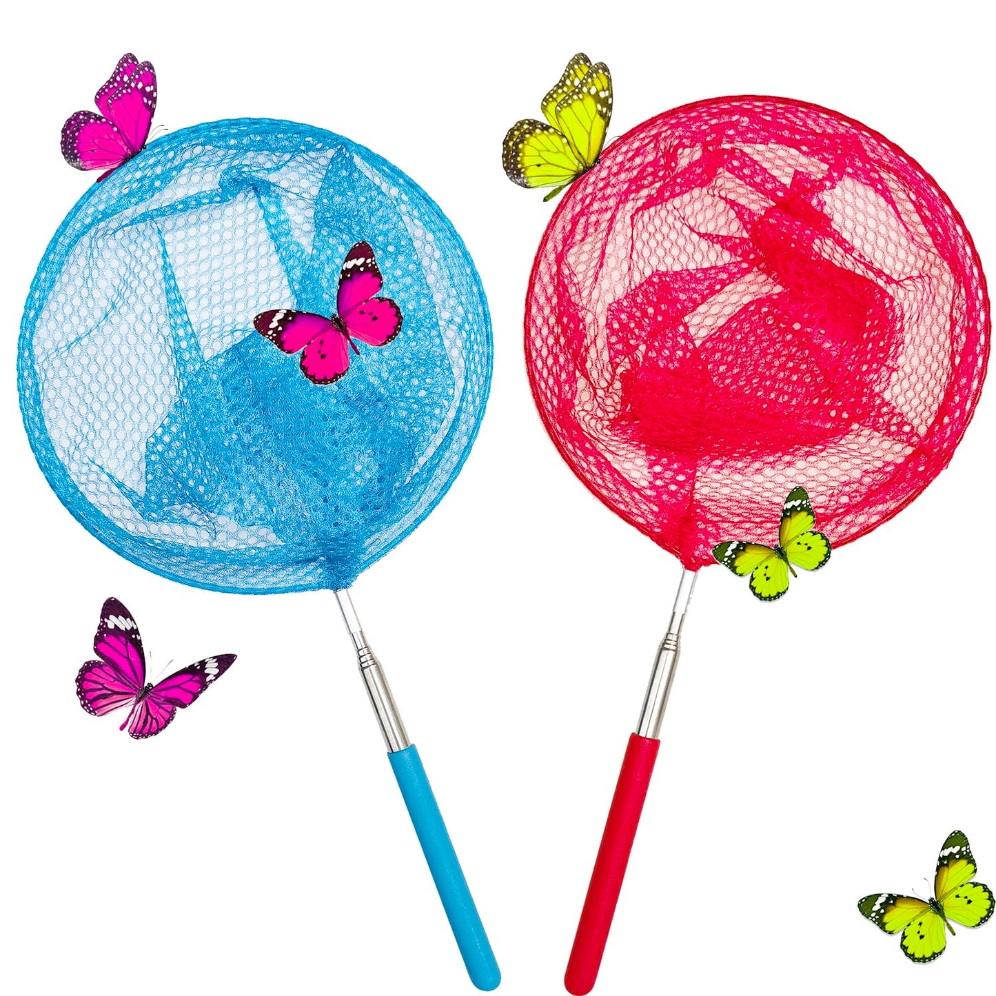 2 Pack Kids Telescopic Butterfly Fishing Nets For Kids Catching Butterfly Net Outdoor Tools For Catching Fish Ladybird, Extendable 34 Inches And Anti Slip Grip