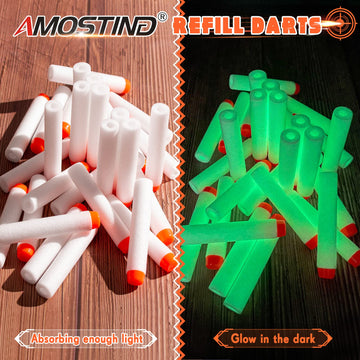 AMOSTING 100PCS Refill Darts for Nerf N Strike advanced 2.0 Series Glow in The Dark project pieces Pack - Compatible with All advanced Blasters White